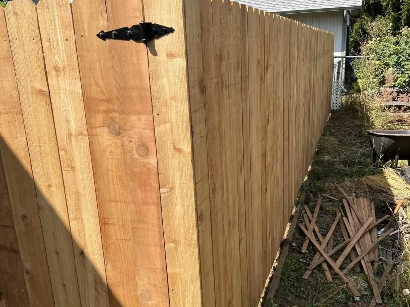 New cedar privacy fence installation