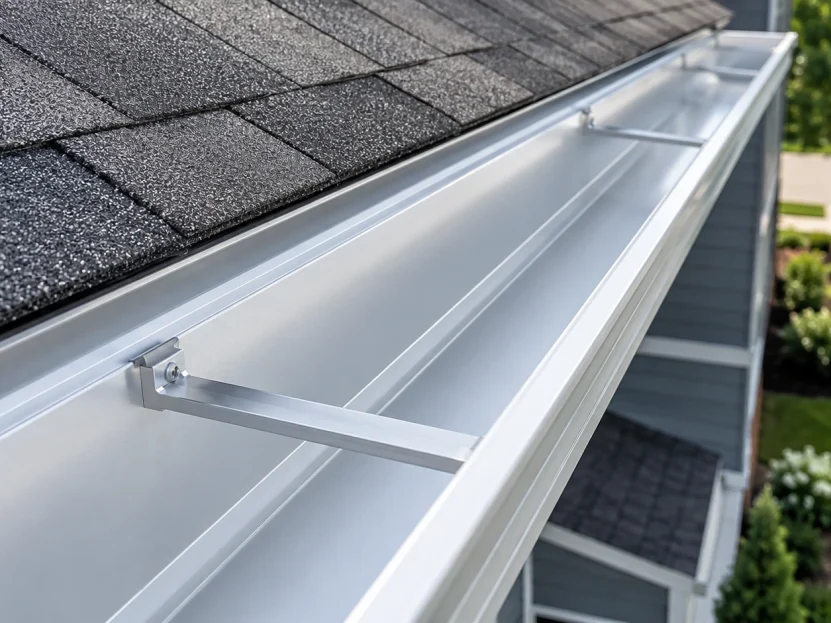Close-up of a gutter hanger bracket installation