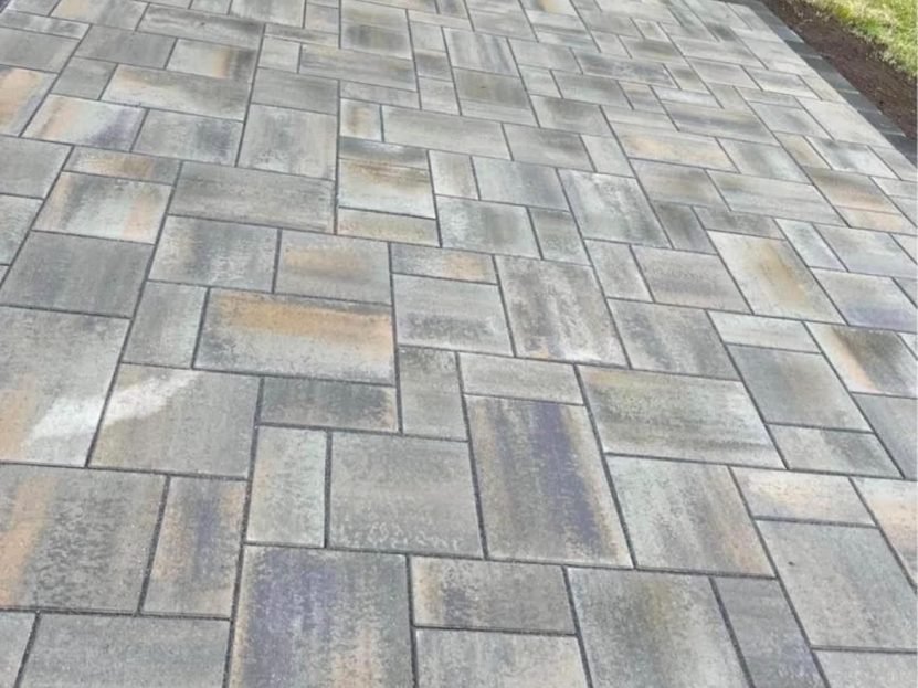 Close-up of paver patio surface pattern