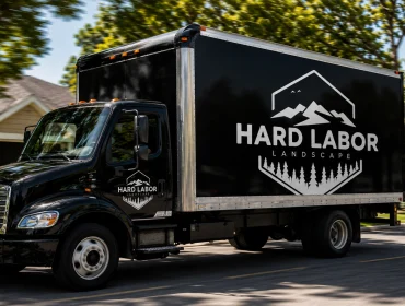 Branded moving truck on a residential street