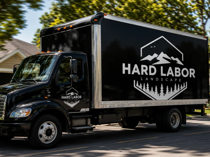 Branded moving truck on a residential street
